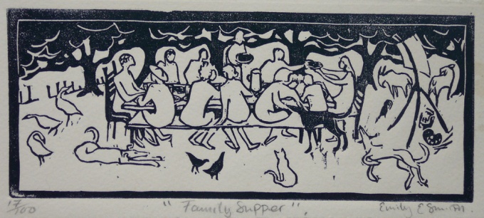 Family Supper - 8 x 3.5 inches. £50 (unframed) or £120 (framed).