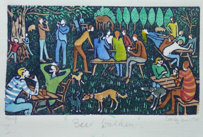 Pub garden - 7.5 x 4 inches. £50(unframed) or £95 (framed).