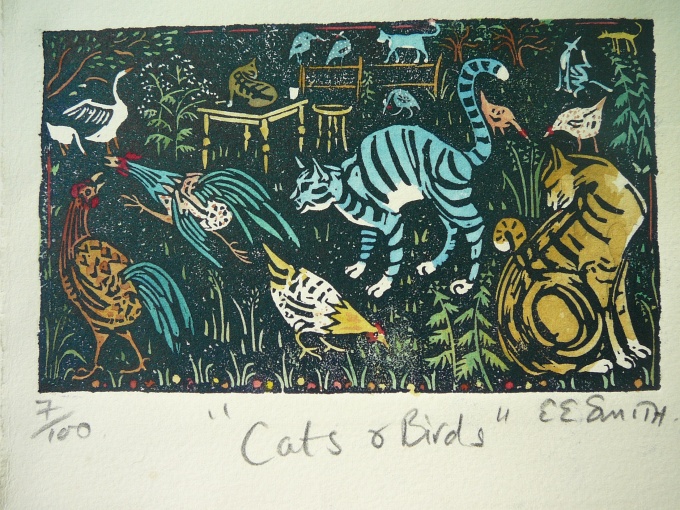 Birds & Cats - 4 x 6.5 inches. £50 (unframed) or £100 (framed).