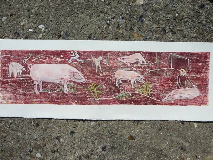 At the pigs. - 32x8.5 inches (£110 unframed) (£215 framed